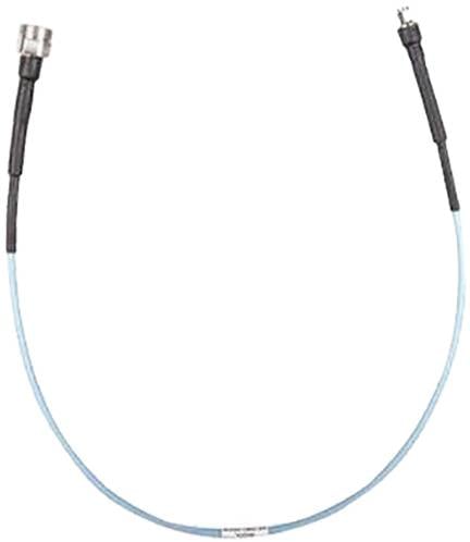 Modrý koaxiální kabel s konektorem na levé a pravé straně, používaný pro datové připojení.