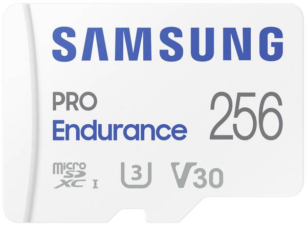 Samsung PRO Endurance paměťová karta microSDXC  256 GB Class 10, UHS-Class 3, v30 Video Speed Class podpora videa 4K, vč. SD adaptéru, nárazuvzdorné