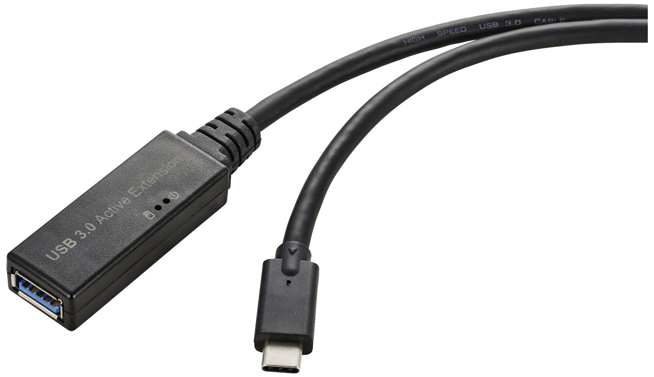 USB 3.0 na USB-C adaptérový kabel. Černý kabel se dvěma konektory: USB 3.0 a USB-C, určený pro připojení elektronických zařízení.
