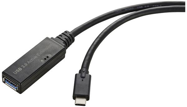 Renkforce USB kabel USB 3.2 Gen1 USB-C ® zástrčka, USB-A zásuvka 5.00 m černá Aktivní se zesílením signálu, s funkcí OTG RF-5231962