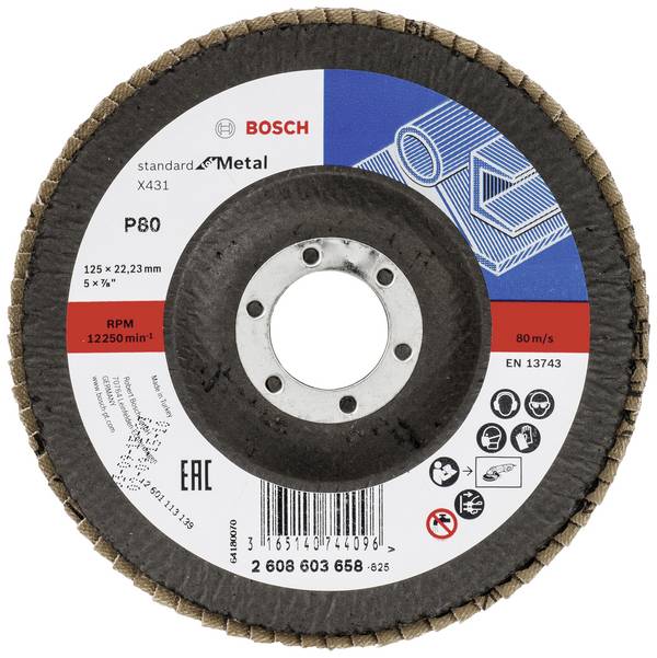 Bosch Accessories 2608603658 X431 vějířovitý brusný kotouč Průměr 125 mm Ø otvoru 22.33 mm Zrnitost 80 ocel 1 ks