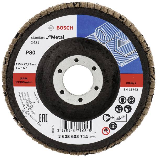 Bosch Accessories 2608603714 X431 vějířovitý brusný kotouč Průměr 115 mm Ø otvoru 22.33 mm Zrnitost 80 ocel 1 ks