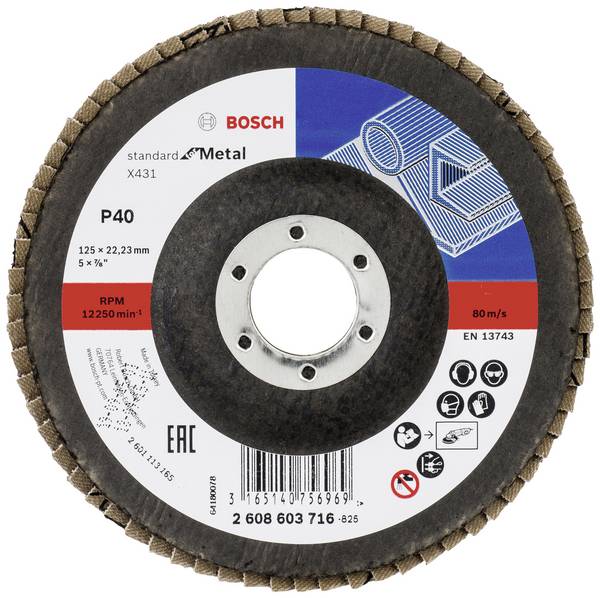 Bosch Accessories 2608603716 X431 vějířovitý brusný kotouč Průměr 125 mm Ø otvoru 22.33 mm Zrnitost 40 ocel 1 ks
