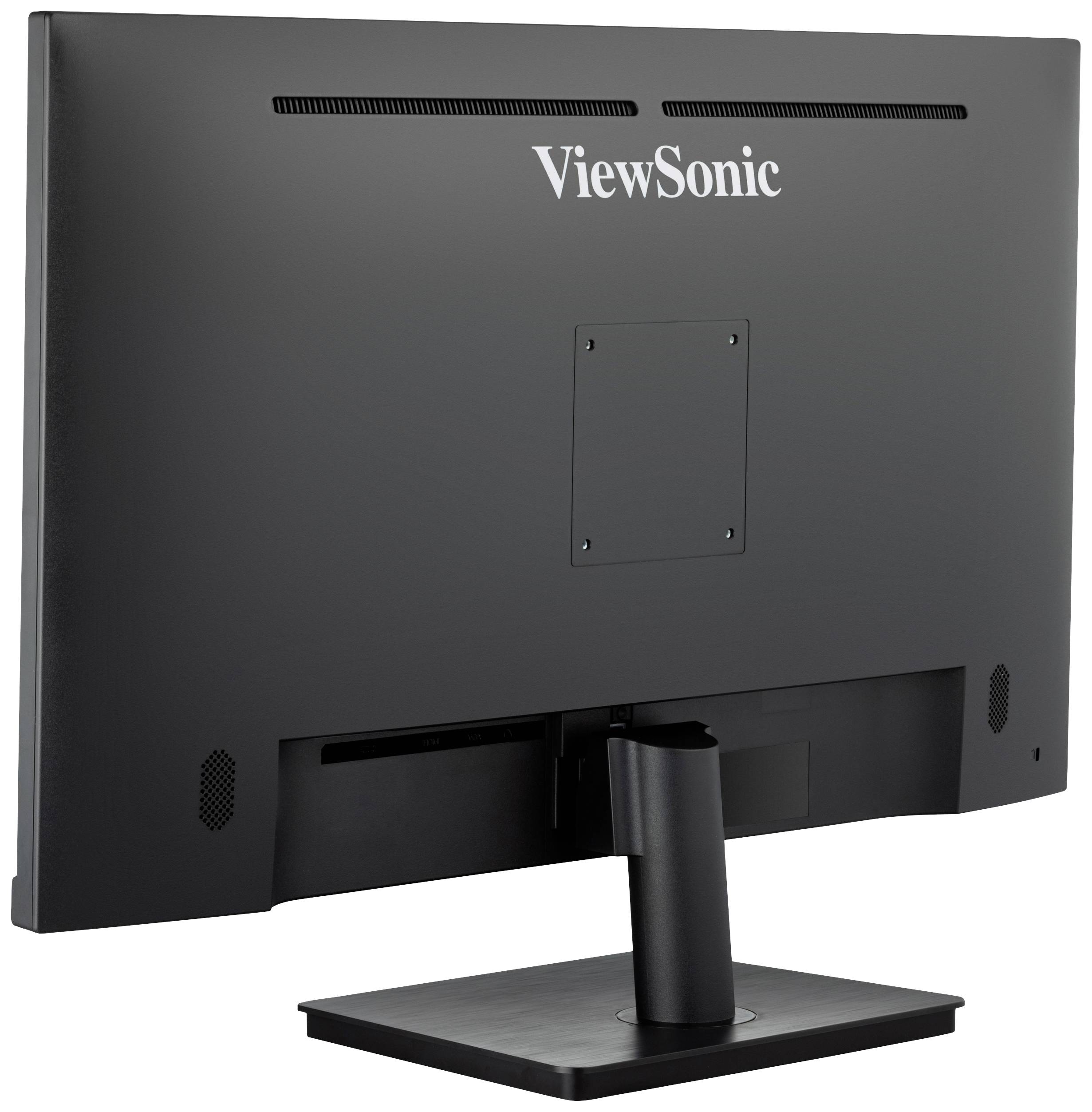 Pohled zezadu na počítačový monitor, na jehož horní části zadního krytu je viditelný název značky 'ViewSonic'.