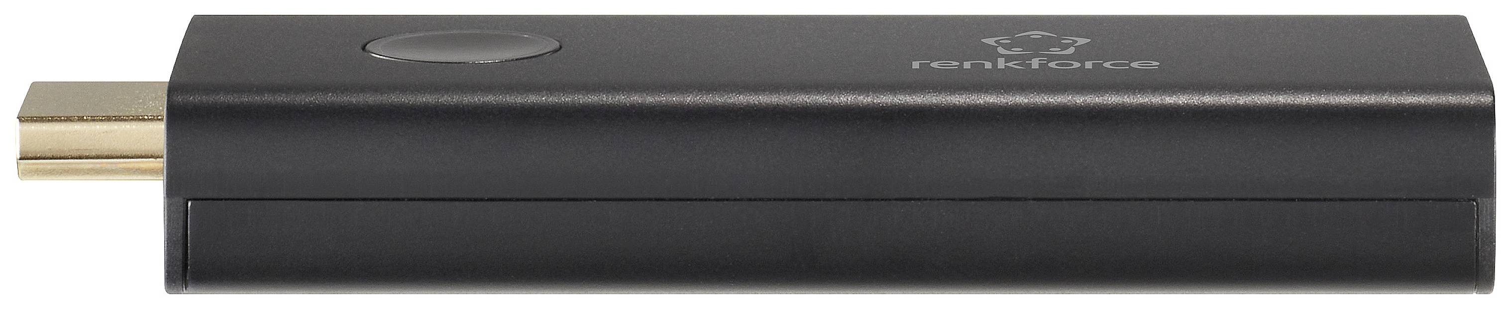 Černý HDMI adaptér s USB připojením, kompaktní tvar.