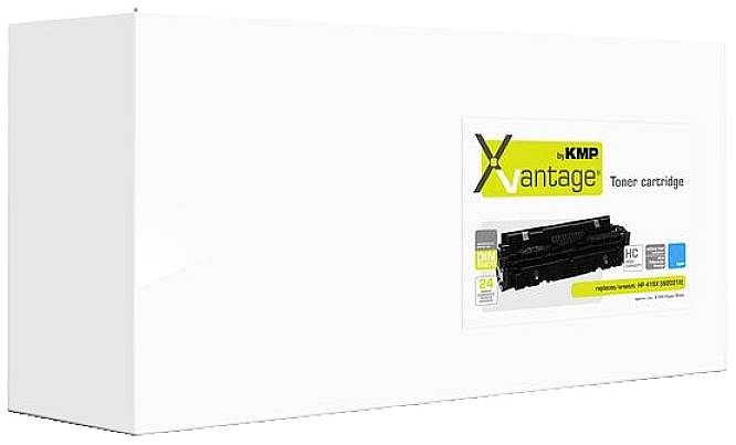 Bílý obal tonerové kazety. Na štítku je napsáno 'KMP Vantage Toner Cartridge', grafika tonerové kazety, kompatibilní s tiskárnami.