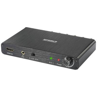 Černý audiovizuální zesilovač s několika vstupy, včetně HDMI vstupu, 5.1/2-kanálového zapojení a ovladače hlasitosti.