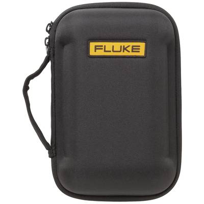 Černý tvrdý ochranný obal s oranžovým logem 'Fluke' a zipem, s popruhem na nošení po straně.