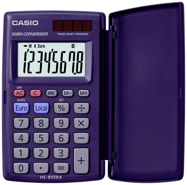 Casio HS-8VERA  kapesní kalkulačka, displej (počet míst) 8, solární napájení, na baterii, tmavě modrá