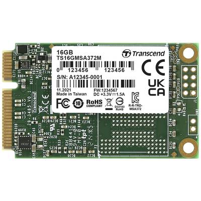 Zelená paměťová karta od Transcendu o kapacitě 16 GB, modelové číslo TS16GMSA372M. Popis obsahuje sériové číslo, datum výroby a certifikace.