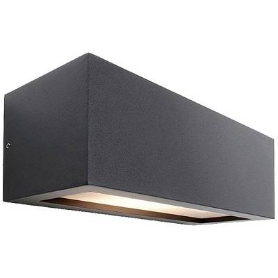 Černé nástěnné svítidlo obdélníkového tvaru se světelným zdrojem směřujícím nahoru i dolů, ideální pro moderní osvětlovací design.