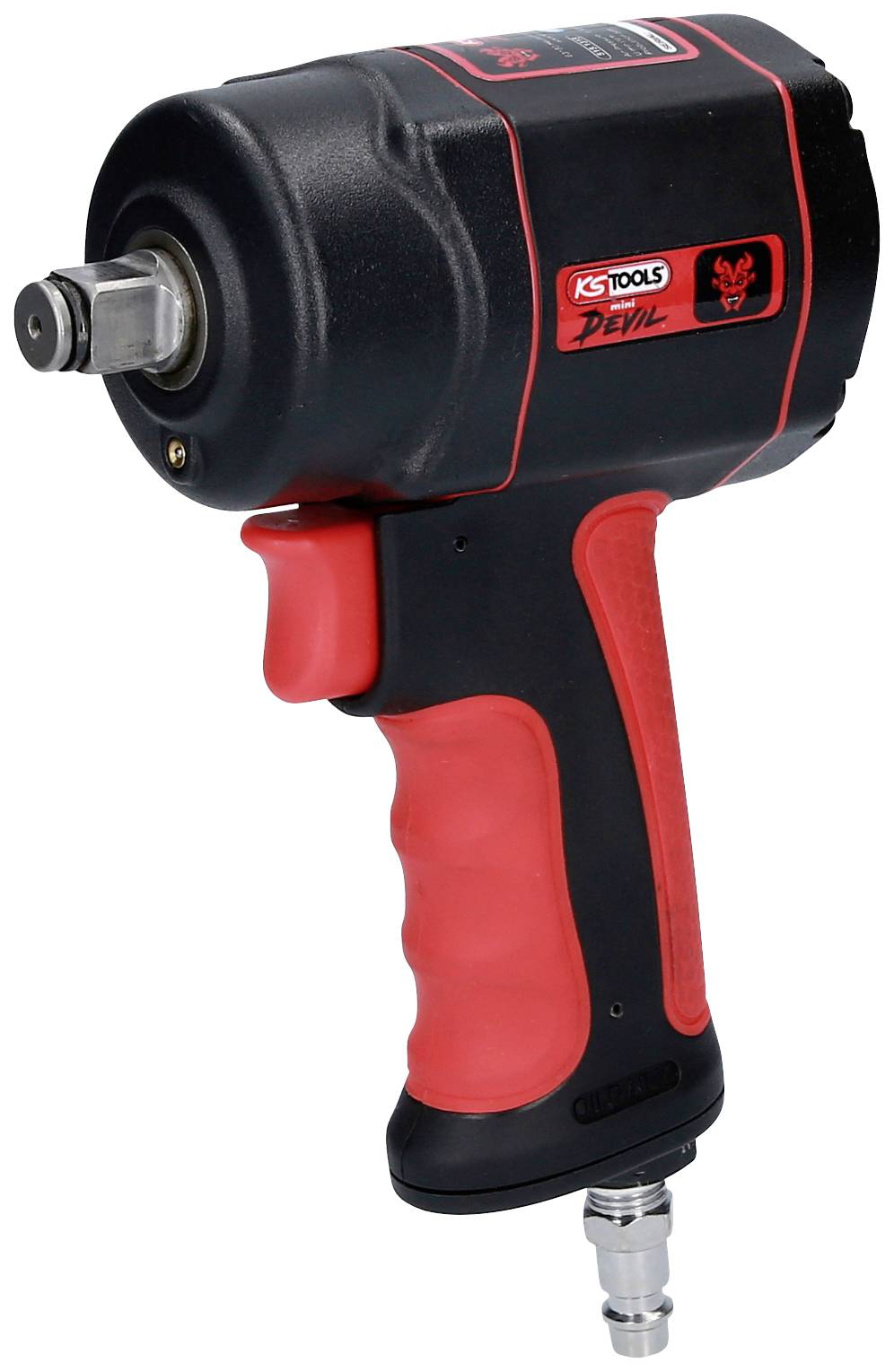 Pneumatický rázový šroubovák s červeným držadlem a černým tělem, vhodný pro náročné šroubovací práce, s logem KS Tools.
