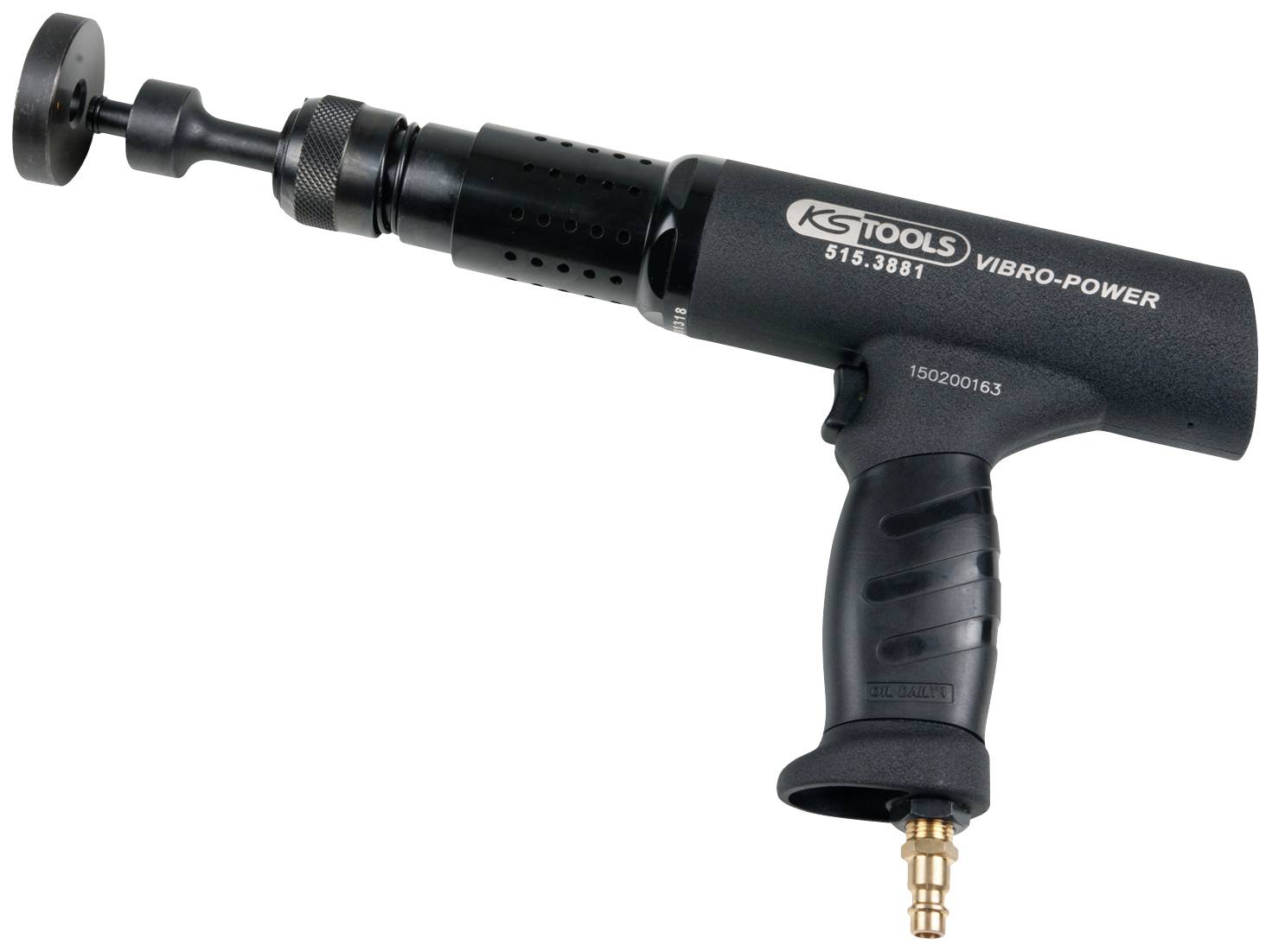 Pneumatická vibrační bruska od KS Tools, model 515.3851, s ergonomickou rukojetí a kulatou brousicí hlavou, vhodná pro přesné brousicí práce.