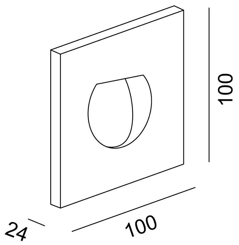Diagram desky s otvorem, rozměry: 100x100 mm, tloušťka 24 mm.