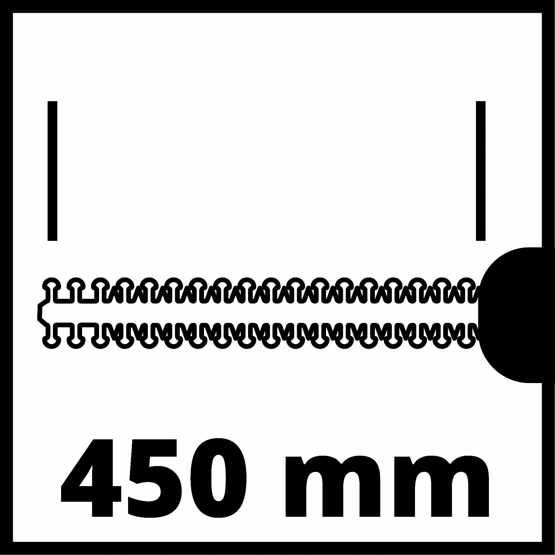 Piktogram zipu s nápisem 450 mm symbolizuje délku zipu.
