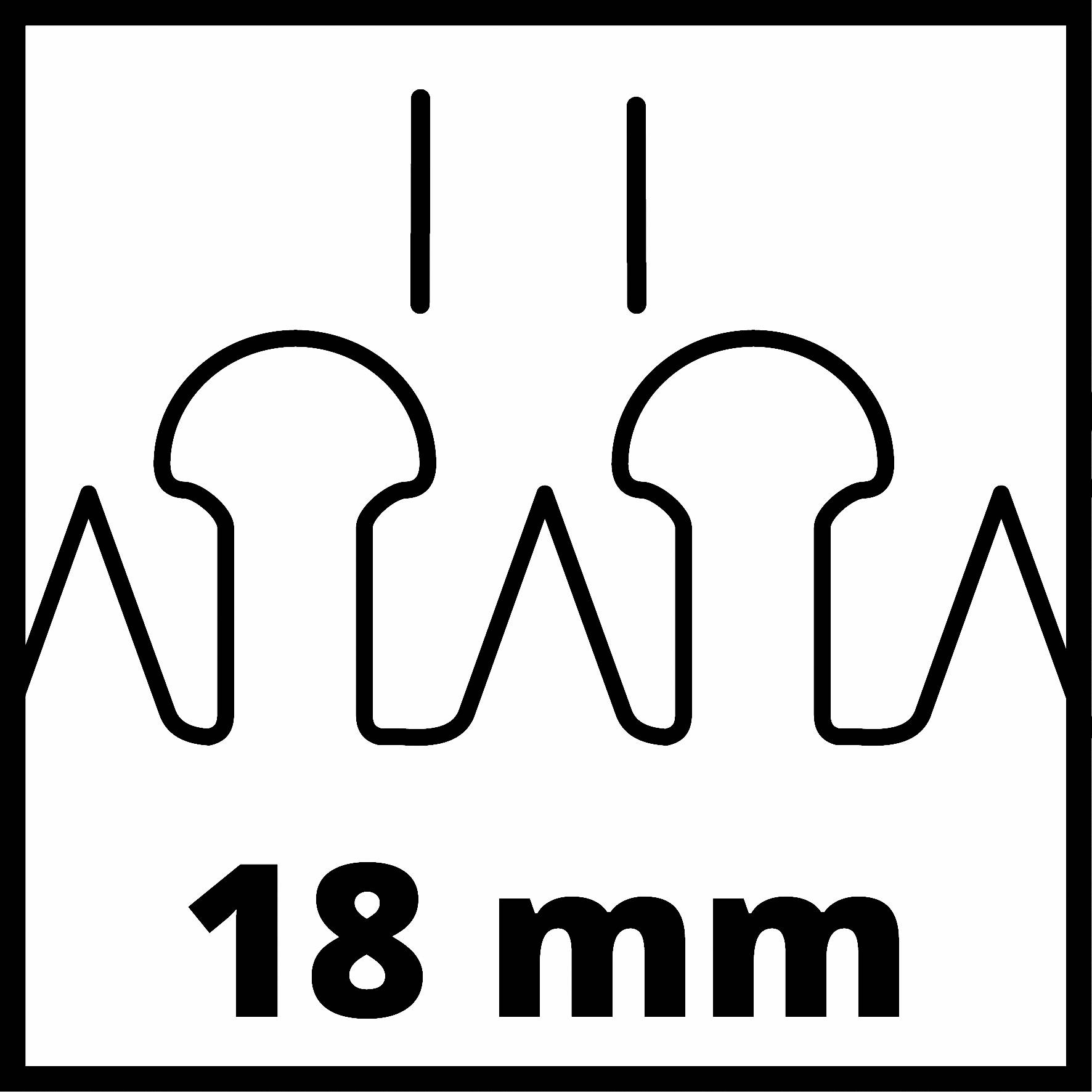 '18 mm' černým písmem pod schematickým zobrazením pilového listu se speciálními zuby.