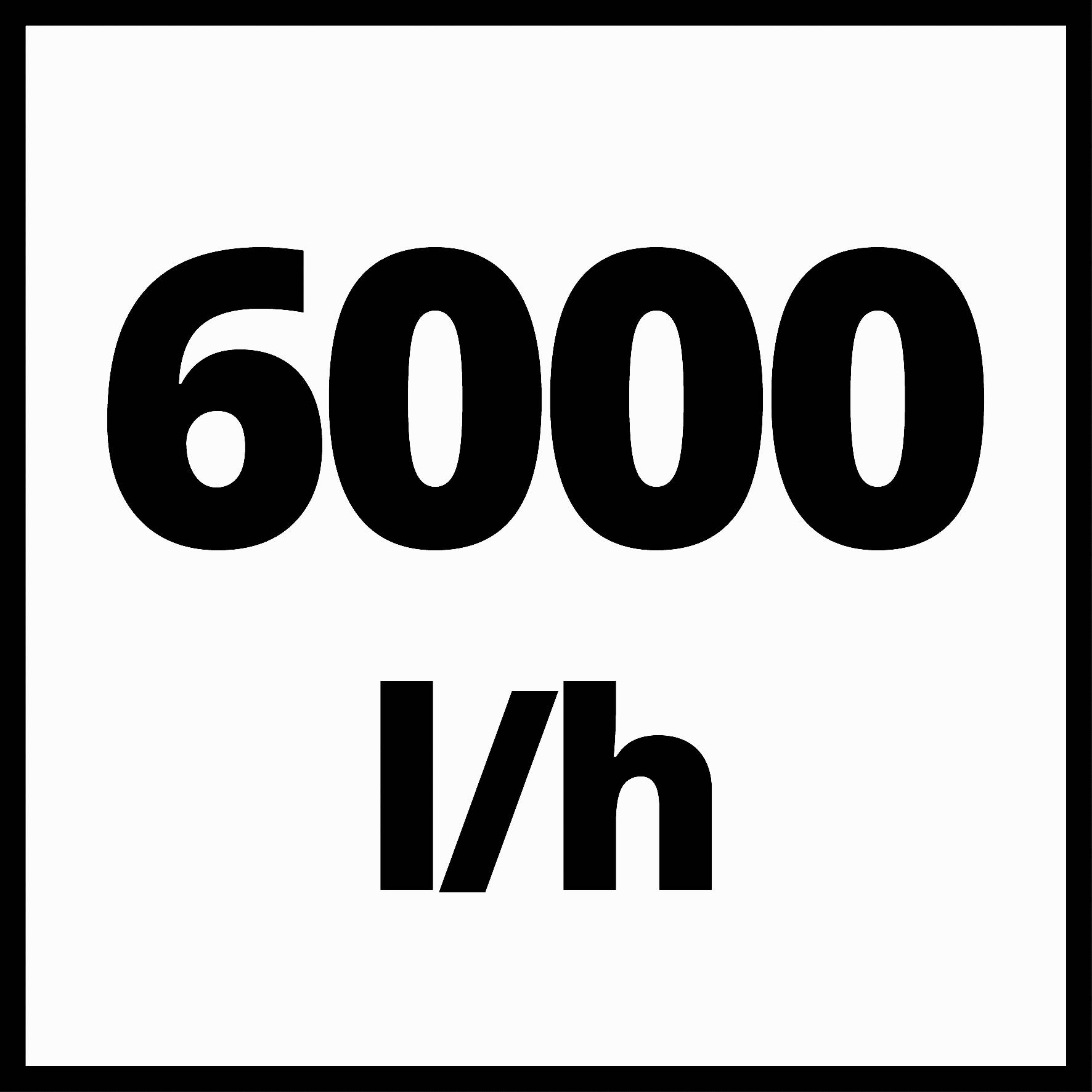'6000 l/h' velkým černým písmem na bílém pozadí.