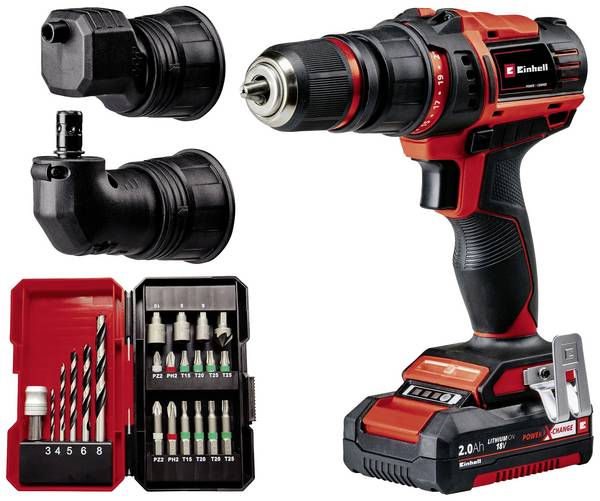Einhell Power X-Change TE-CD 18/45 3X-Li +22 aku vrtací šroubovák, 18 V, 2 Ah  vč. úhlového adaptéru , vč. nabíječky, akumulátor, 4513990