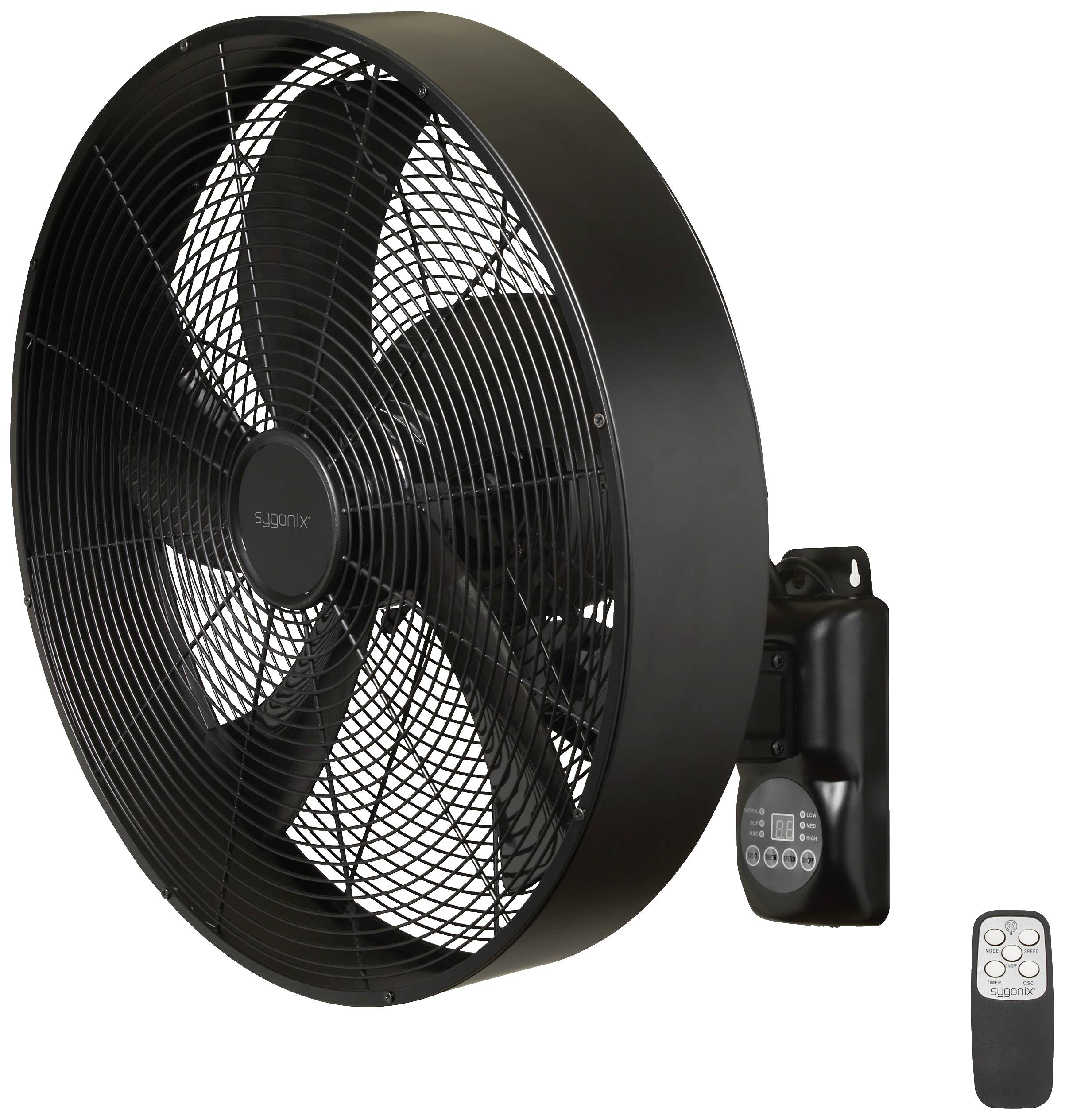Sygonix  nástěnný ventilátor  (d x š x v) 450 x 450 x 355 mm Barva listu: černá Barva pouzdra: černá (matná)