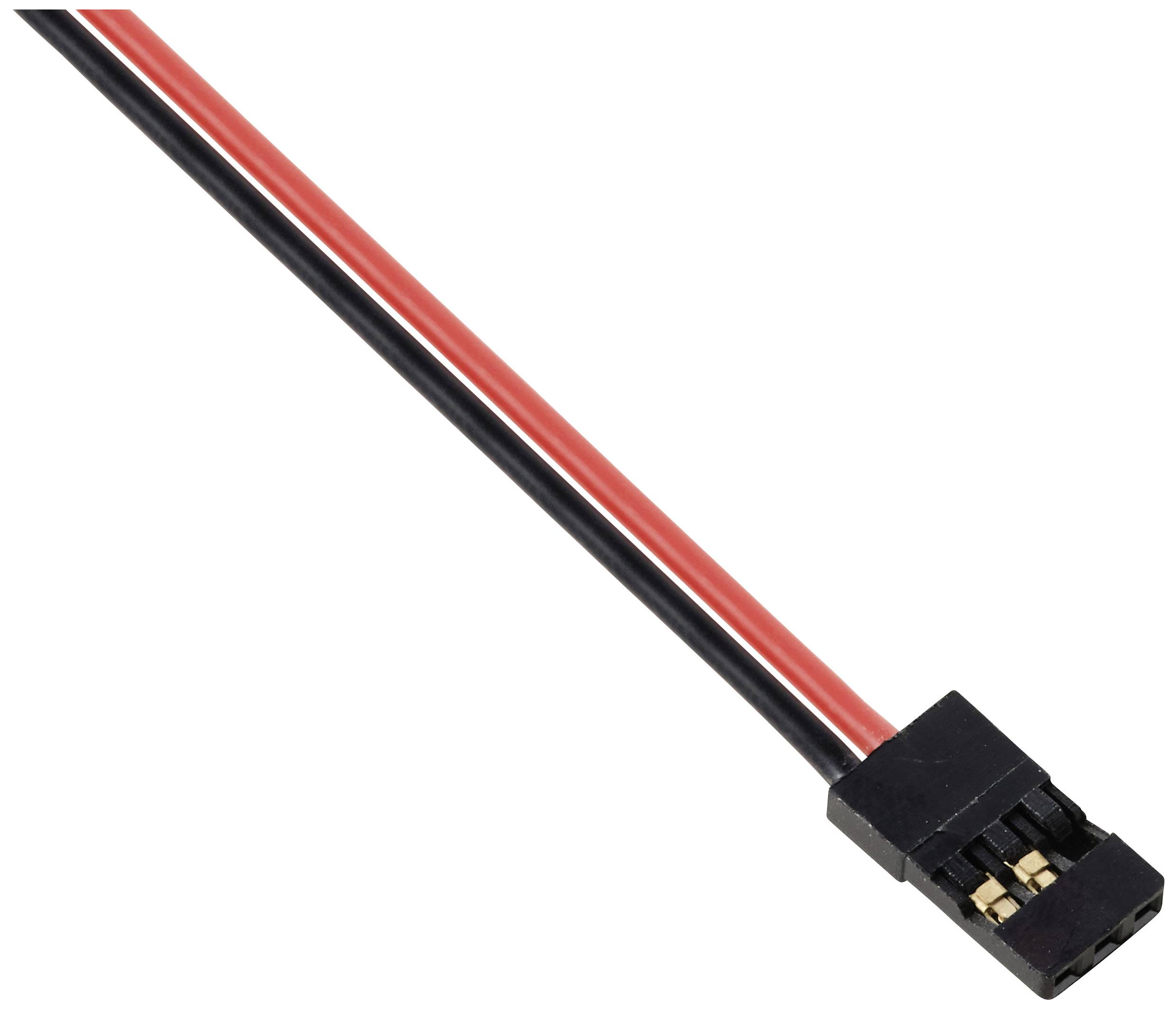 Dvoupólový kabel s černou zástrčkou, červený a černý obal, používaný pro elektrické připojení.