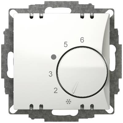 Bílý nástěnný termostat s otočným regulátorem, označený stupnicí od 1 do 6. Vločka sněhu v pravém dolním rohu indikuje chladicí funkci.