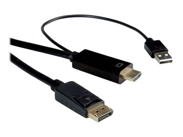 Roline HDMI / DisplayPort / USB kabel Konektor DisplayPort, Zástrčka HDMI-A, USB-A zástrčka 2.00 m černá 11.04.5992 stíněný HDMI kabel