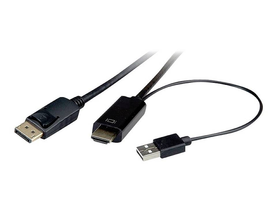 Tři kabely s různými konektory: DisplayPort, HDMI a USB. Symbolizují možnosti propojení mezi zařízeními.