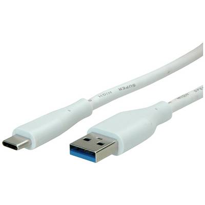 Bílý USB kabel s USB-A konektorem na jedné straně a USB-C konektorem na straně druhé.