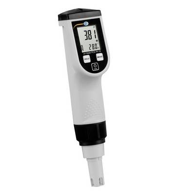 Ruční digitální pH metr zobrazující údaj 3,81 na bílém pozadí.