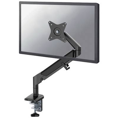 Nastavitelné rameno monitoru upevněné na pracovním stole. Rameno podpírá plochý displej zobrazený bez rámečku.