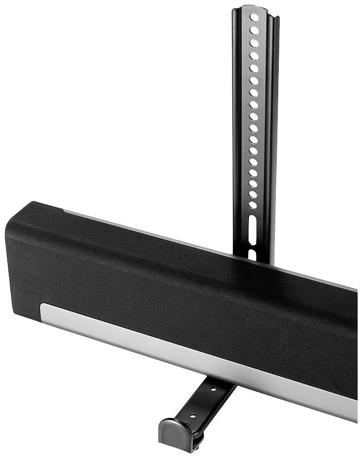 Držák pro soundbar k upevnění na televizor, vertikálně nastavitelný, s několika upevňovacími otvory.