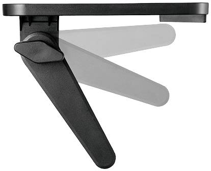 Nastavitelný černý držák pro nástěnnou montáž, zobrazující tři polohy: vertikální, diagonální a horizontální.