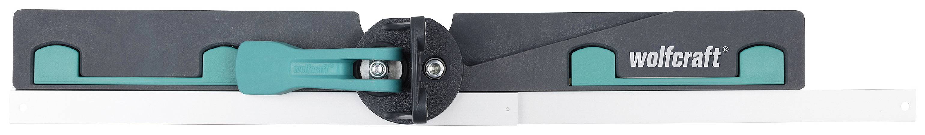 Nástroj pro měření a přenos úhlů, černé a tyrkysové barvy s firemním nápisem na pravé straně.