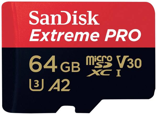 SanDisk SanDisk Extreme Pro - Flash-Speicherkarte (microSDXC-an-SD-Adapter inbegriffen) paměťová karta microSDXC  64 GB Class 10, UHS-I, v30 Video Speed Class nárazuvzdorné, vodotěsné