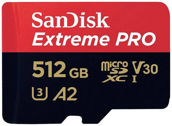 SanDisk SanDisk Extreme Pro - Flash-Speicherkarte (microSDXC-an-SD-Adapter inbegriffen) paměťová karta microSDXC  512 GB Class 10, UHS-I, v30 Video Speed Class nárazuvzdorné, vodotěsné