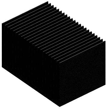 Obdélníkový černý box s vrstvami horizontálních čar znázorňuje strukturu chladiče.