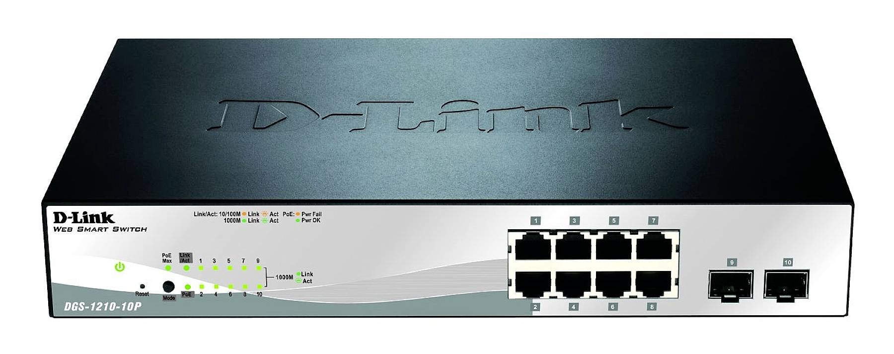 8portový gigabitový switch od D-Linku s dvěma dodatečnými SFP porty, vhodný pro malé až střední firemní sítě.