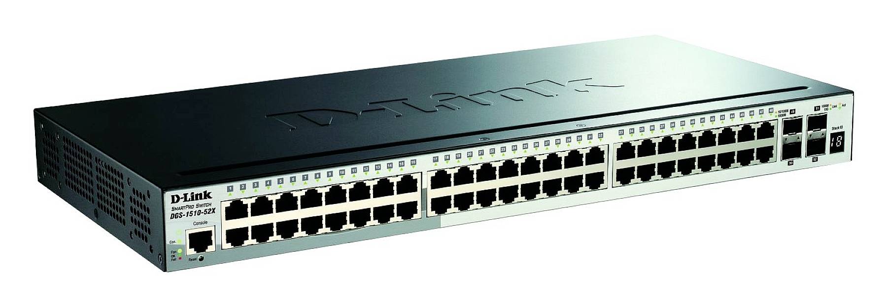 48portový síťový switch od společnosti D-Link, vhodný pro správu a propojení několika zařízení v počítačové síti.