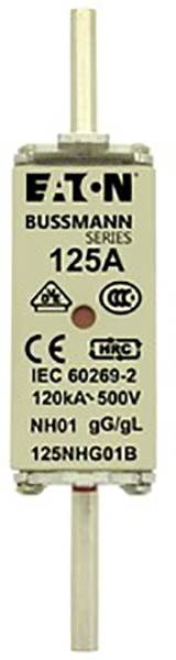Pojistka Eaton Bussmann Series, 125A, IEC 60269-2, 120kA-500V, NH01 gG/gL, Model č.: 125NHG01B.
