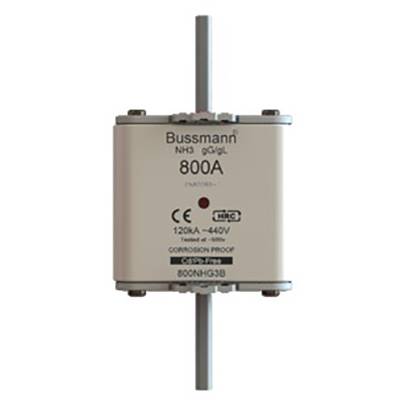 Pojistka Bussmann NH3 gG/gL 800A, vhodná pro 120kA a 440V, s označením CE.