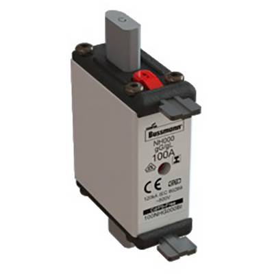 Obrázek pojistkové vložky NH od společnosti Bussmann, typ NH400, 100A, s označením CE, pro elektrické jisticí aplikace.