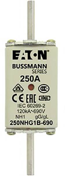 Pojistka značky Eaton Bussmann Series s hodnotou 250A. Vhodná pro 120kA-690V, dle normy IEC 60269-2.