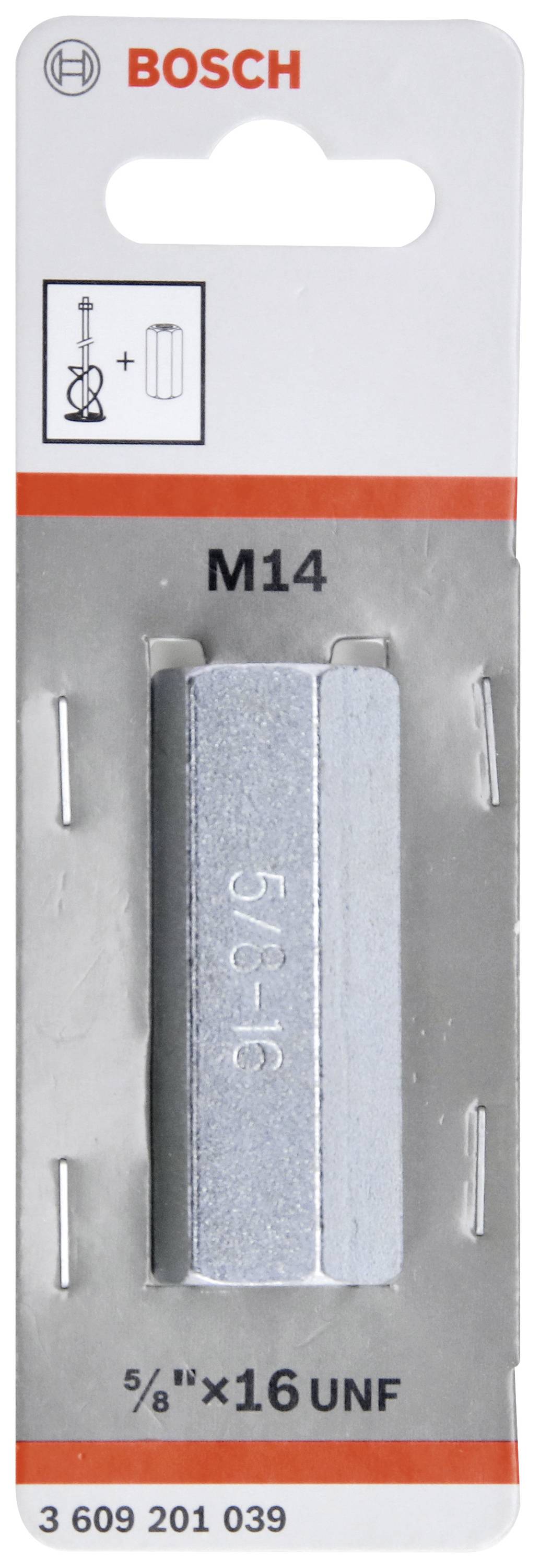 Balení produktu Bosch s M14 adaptérem pro 5/8" x 16 UNF, vhodné pro vrtačky.