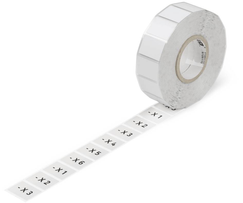 Role etiket s průběžnými čísly od '×1' do '×7', bílý papír, předtištěné etikety.
