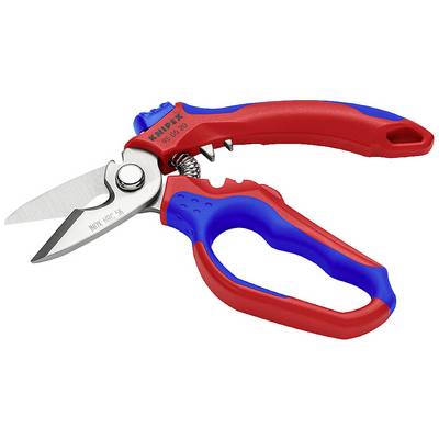 Červené a modré víceúčelové nůžky s ergonomickou rukojetí a bezpečnostní pojistkou. Vhodné pro zahradnické práce a přesné stříhání.