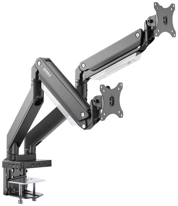 <br>  SpeaKa Professional<br>  SP-MM-830<br>  <br>  držák na stůl pro monitor<br>  2 Displej: (s)<br>  43,2 cm (17") - 88,9 cm (35")<br>  matná černá<br>  nakláněcí, naklápěcí, nastavitelná výška, otočný<br>