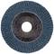 Brusný kotouč s modrými překrývajícími se brusnými listy a centrálním otvorem, používaný pro obrábění kovů.