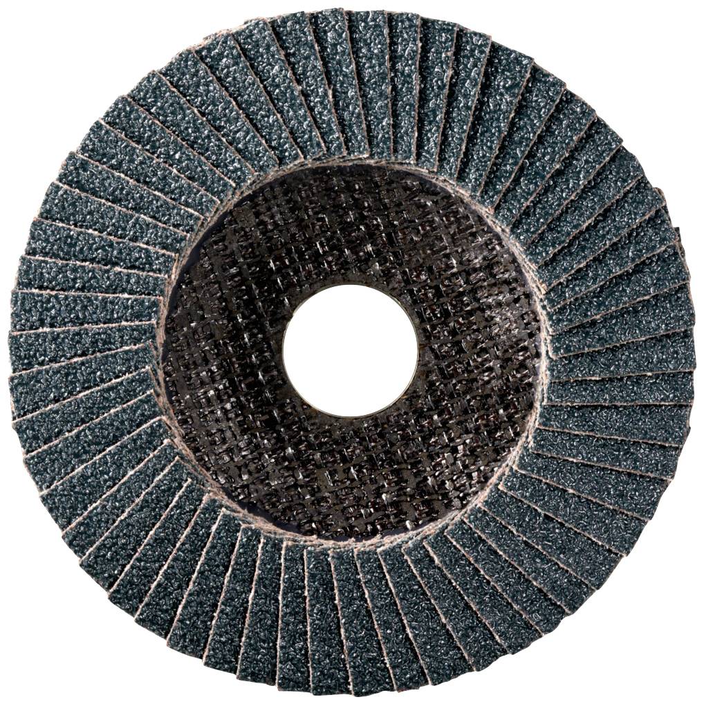 Brusný kotouč s radiálně uspořádanými lamelami ze smirkového papíru. Centrální kruhový výřez. Vhodný pro odstraňování rzi nebo broušení.