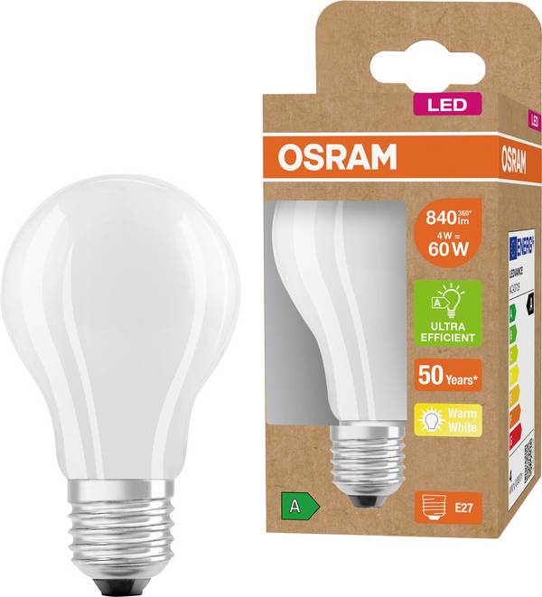 OSRAM HOMELIGHTING 4099854009594 LED Energetická třída (EEK2021) A (A - G) E27 klasická žárovka 4 W = 60 W teplá bílá (Ø x v) 60 mm x 60 mm  1 ks