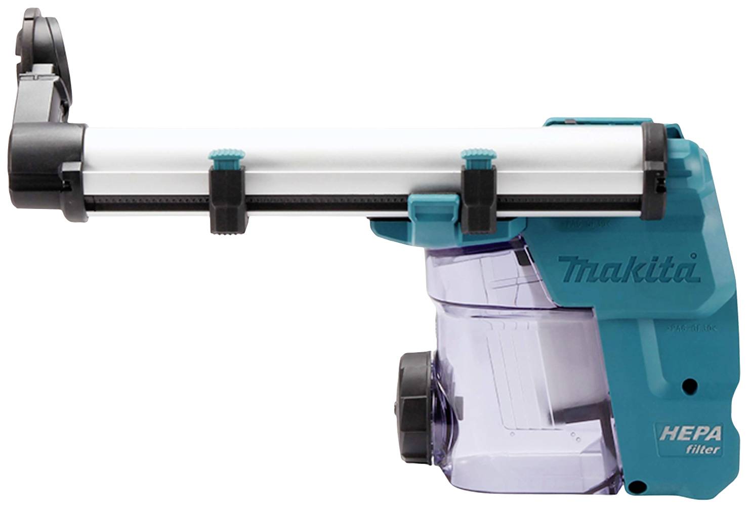 Akumulátorový vysavač s HEPA filtrem, dlouhou sací hubicí a průhlednou sběrnou nádobou. Vhodný pro odsávání prachu při vrtacích pracích.